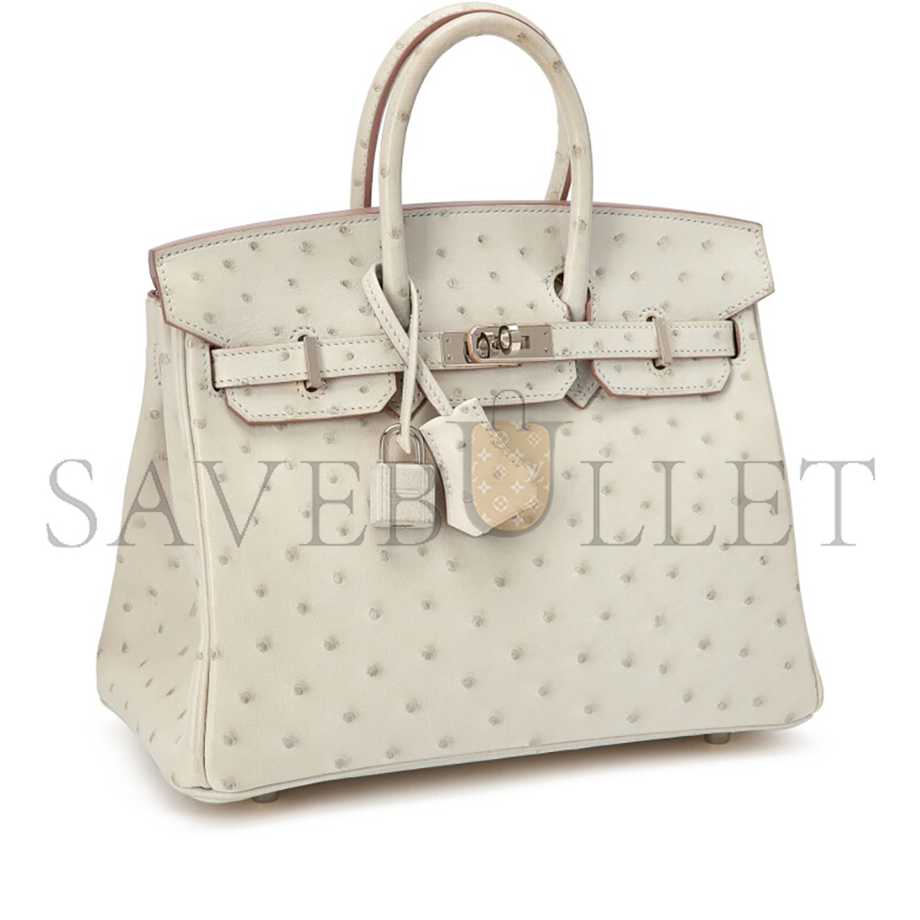 H**mes master birkin 25 ostrich leather milkshake white silver buckle h041944ck96 (25*20*13cm)
